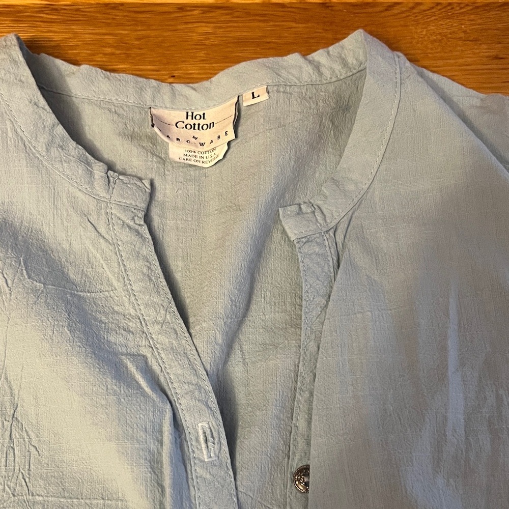 Hot Cotton Sky Blue Button-Up Blouse - Picture 2 of 4